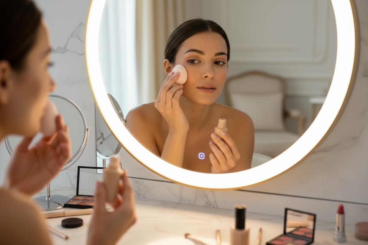 Keep the same image but make the makeup sponge a lighter colour pink